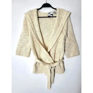 Co Op Ivory Hooded Belted Knit Sweater 1J